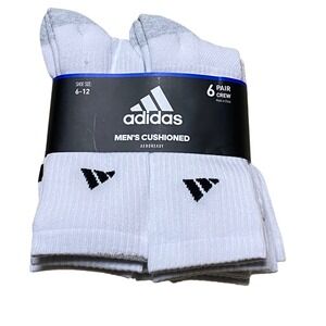 Adidas Mens Cushioned Aeroready Crew Socks 6 Pair White Black Shoe Size 6-12 NWT